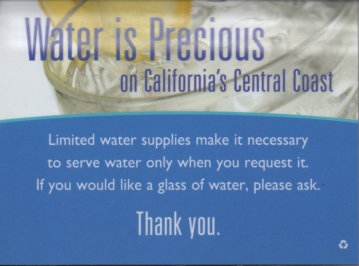 Water conservation card from restaurant